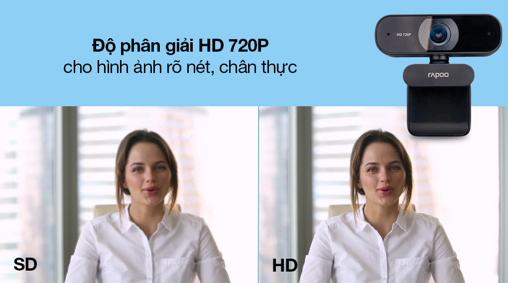 Webcam 720p Rapoo C200 - Độ phân giải HD 720P cho video rõ nét, sinh động