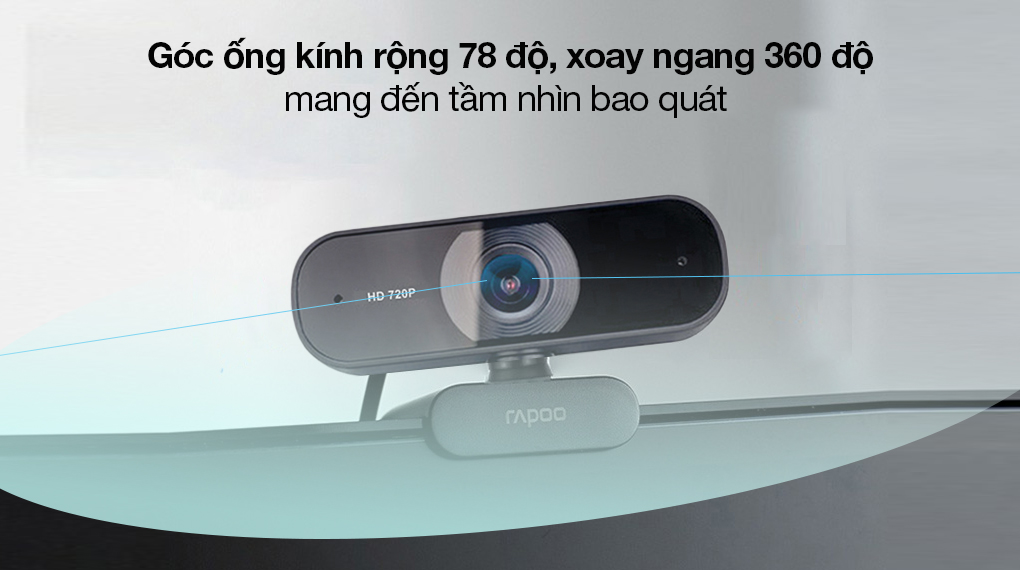 Webcam 720p Rapoo C200 - Tầm quan sát trải rộng nhờ góc camera rộng 78 độ, xoay ngang 360 độ