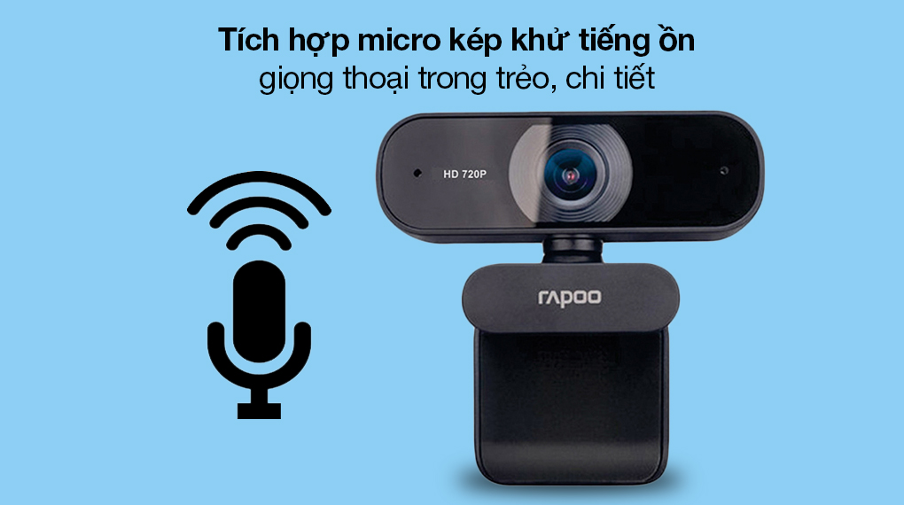 Webcam 720p Rapoo C200 - Luôn nắm bắt mọi nội dung khi đàm thoại với micro kép khử tiếng ồn