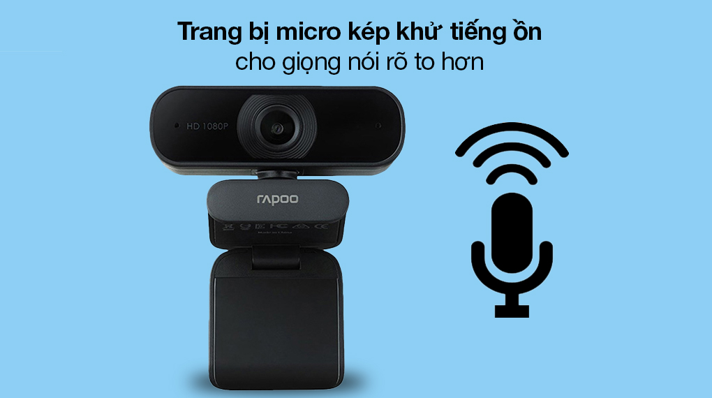 Webcam 1080p Rapoo C260 - Tích hợp micro kép khử tiếng ồn, trò chuyện từ xa thoải mái