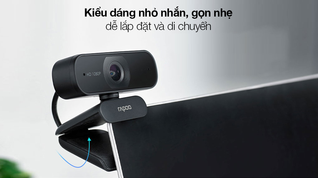 Webcam 1080p Rapoo C260 - Thiết kế sang trọng với kiểu dáng hiện đại, màu đen lịch lãm
