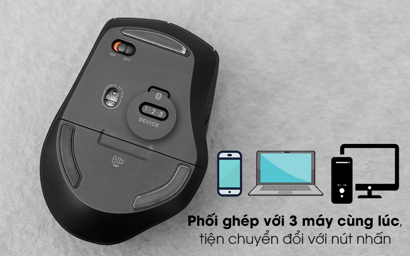 Chuột Không dây Bluetooth Rapoo MT550 Đen - Phối ghép đồng thời 3 thiết bị khác nhau