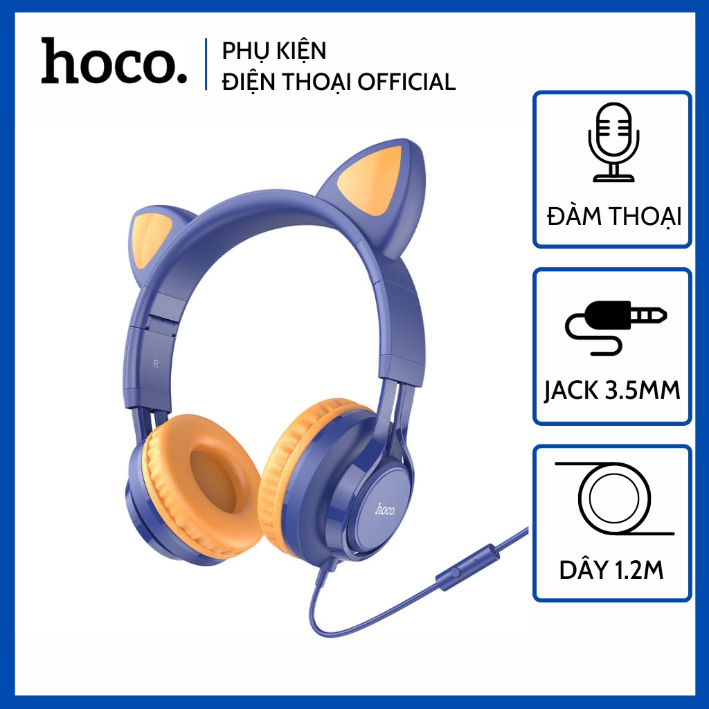 Tai nghe chụp đầu Hoco W36 kết nối jack 3.5mm, mút đệm chống ồn, giảm đau tai, có Mic - cho máy tính, điện thoại, laptop